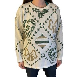 White Glitter Christmas Holiday Sweater Women’s Ugly Sweater Vintage